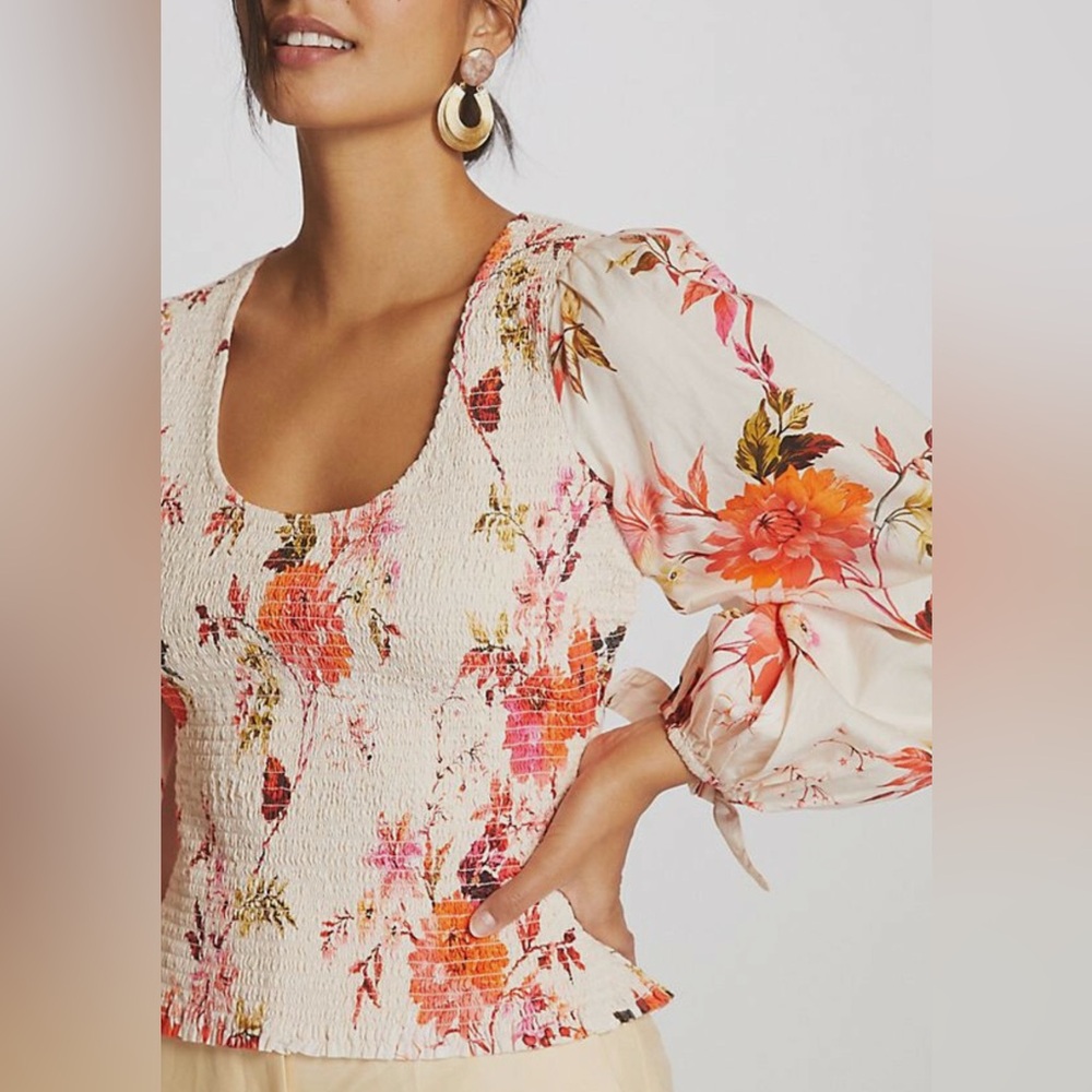 Anthropologie MAEVE Floral smocked top - Picture 2 of 9
